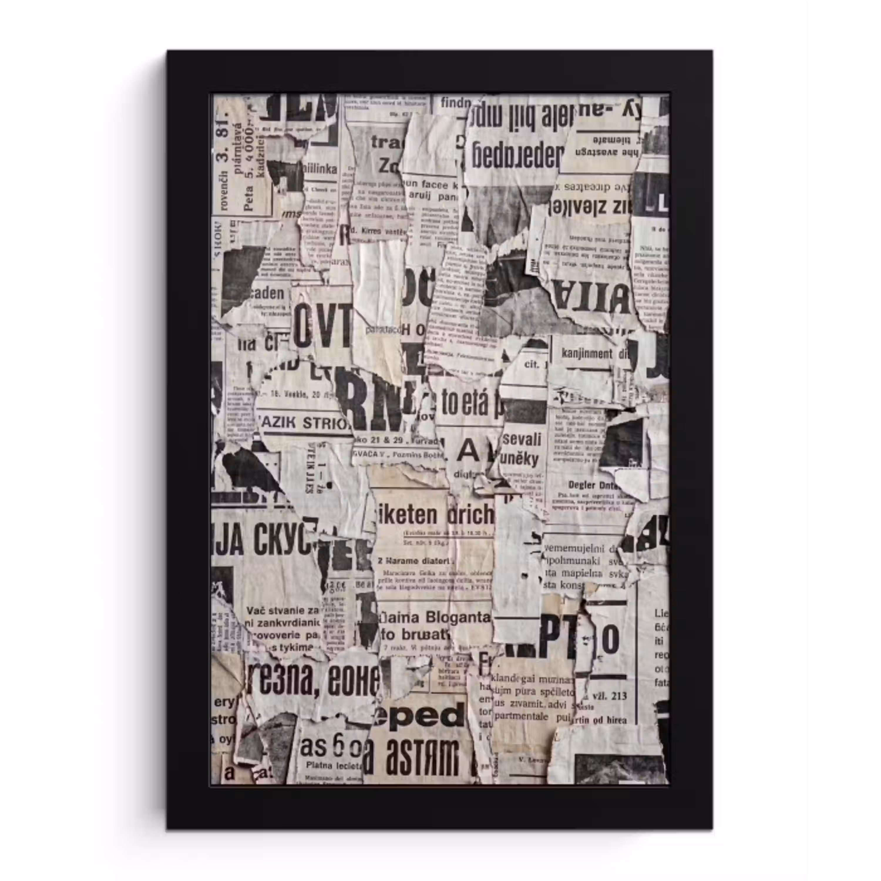 Krant - Gescheurd - Textuur - Abstract - Zwart-wit fotolijst zwart zonder passe partout klein -3d