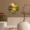 Eenden - Vijver - Bloemen Wandcirkel behangsticker klein -sfeer1
