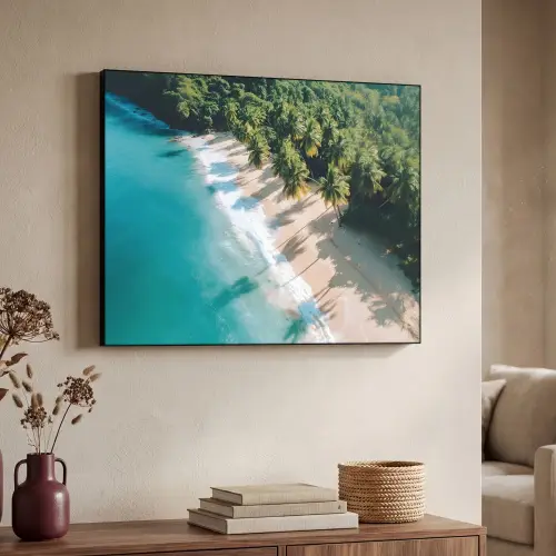 Tropisch - Strand - Water - Palmbomen Textielframe zwart klein -sfeer3