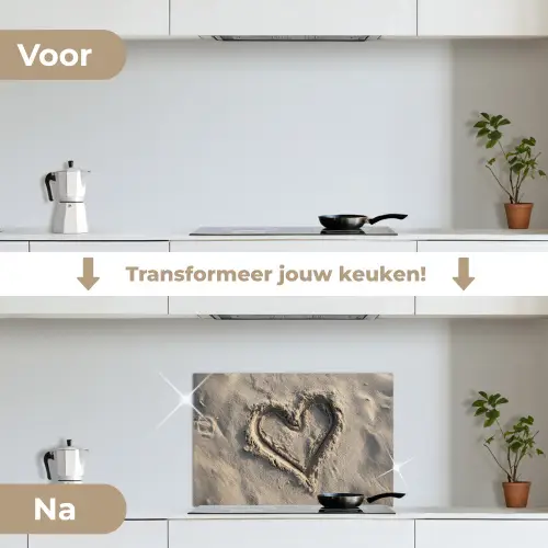 Hartvorm - Getekend - Beige - Zand keuken achterwand spatscherm klein -voor_na_NL