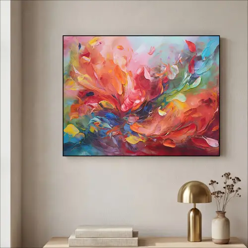 Olieverf - Kunst - Abstract - Kleurrijk Textielframe zwart klein -sfeer2
