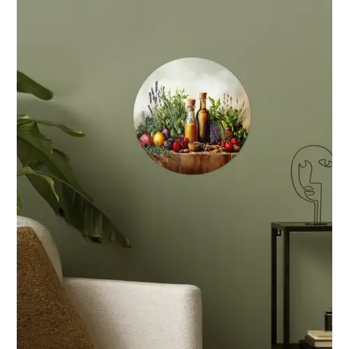 Stilleven - Kruiden - Specerijen - Fruit - Kleurrijk Wandcirkel behangsticker klein -sfeer2