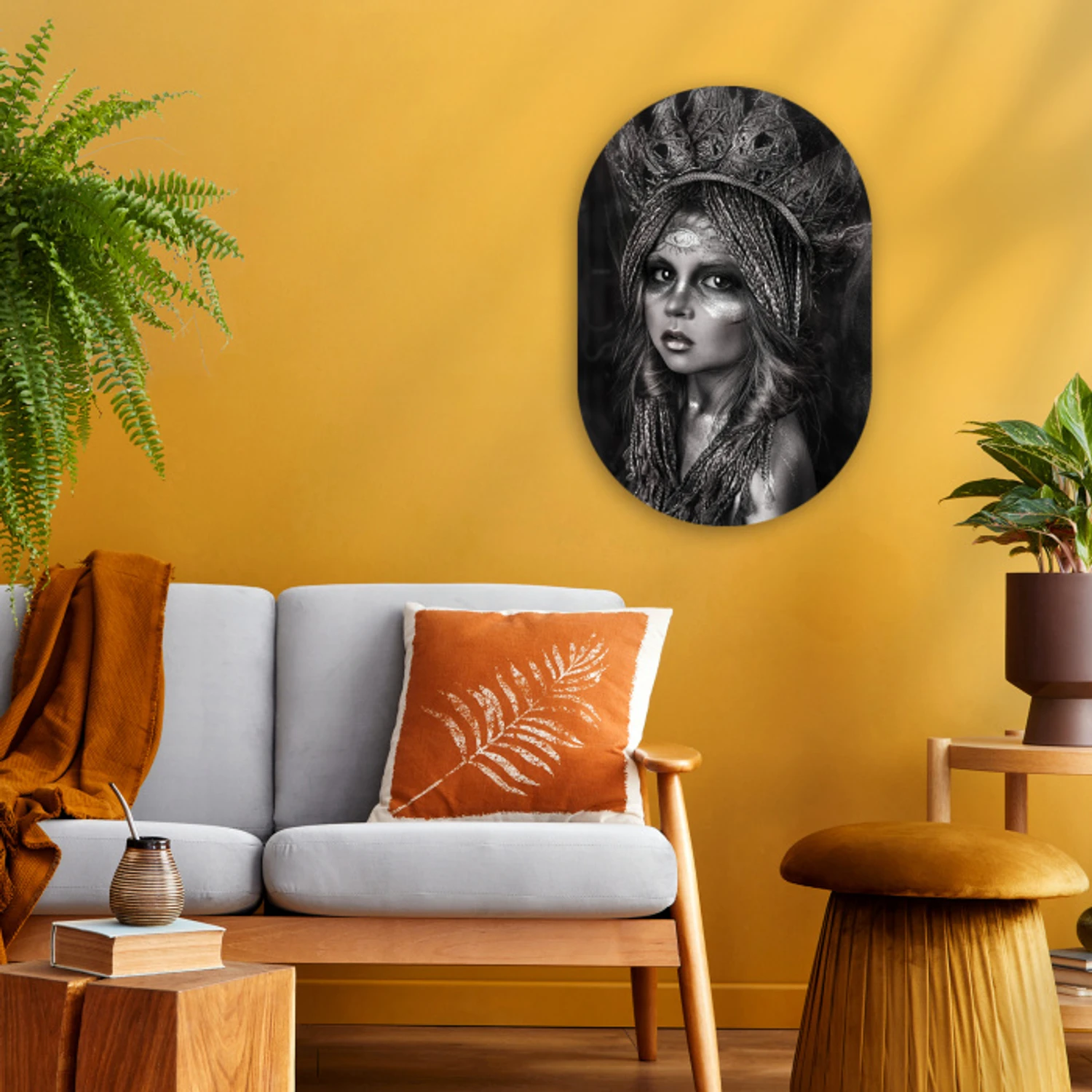 Vrouw - Zwart - Wit Wandcirkel Ovaal Forex klein -sfeer4