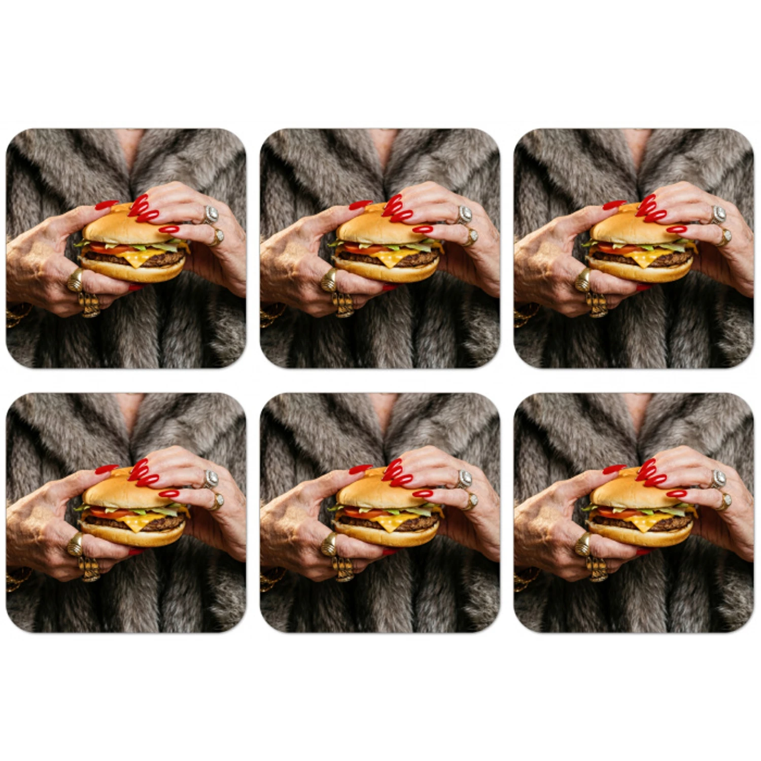 Vrouw - Hamburger - Bontjas onderzetter kurk middel -zkaufland3dotto