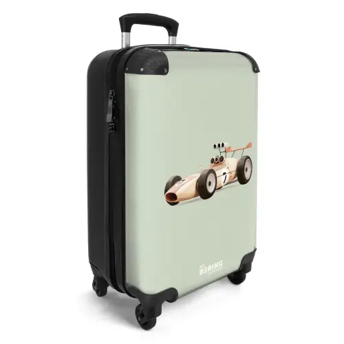 Beige retro raceauto op groen achtergrond NBS - Handbagage koffer - Volwassenen Unisex middel -productfoto_3d