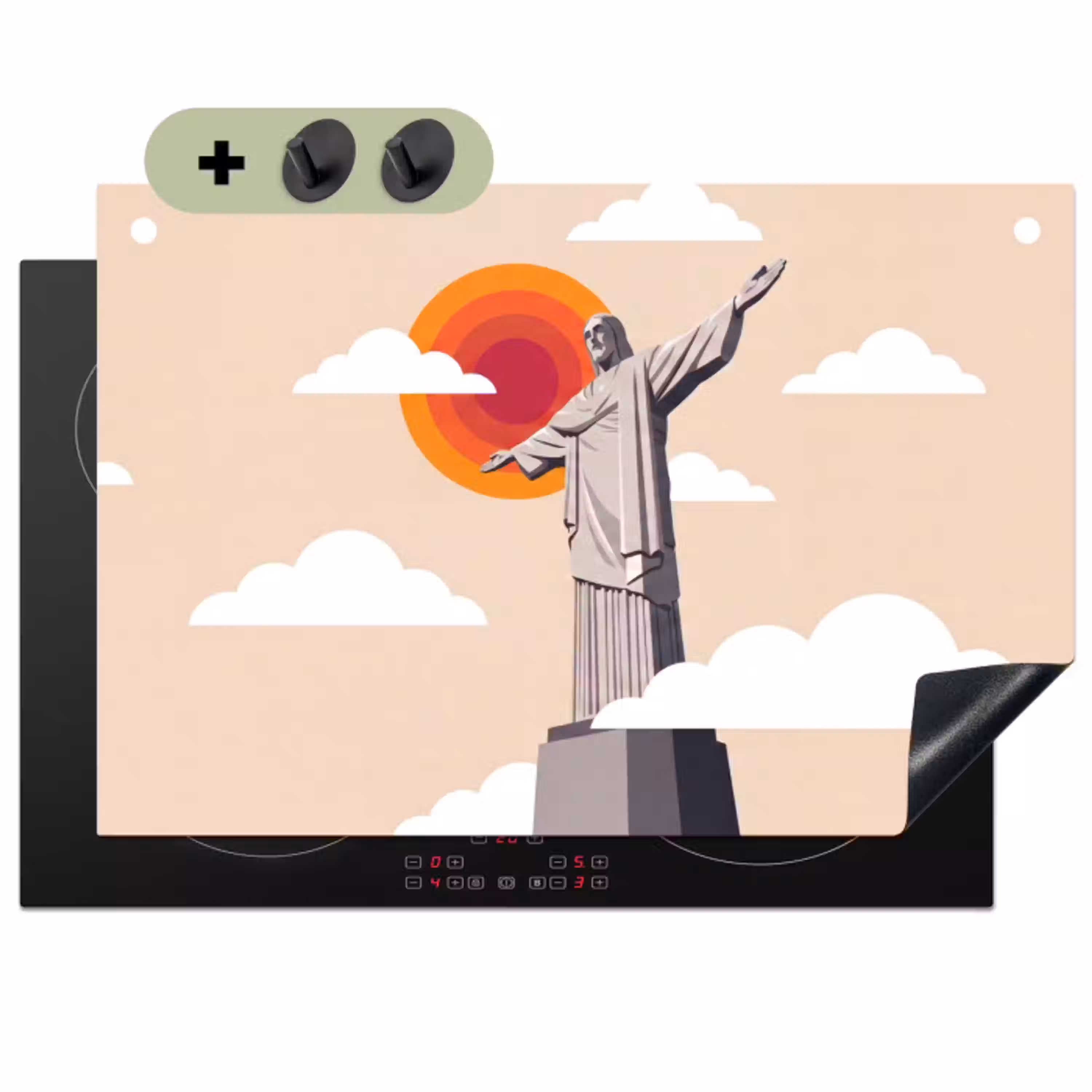 Monument - Stad - Zonsondergang - Minimalistisch - Oranje Inductie beschemer met haakjes klein -3d