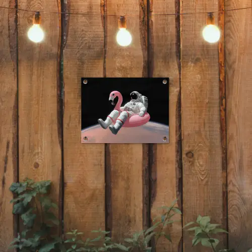 Astronaut - Flamingo - Zwemband - Roze tuinposter los doek klein -sfeer1