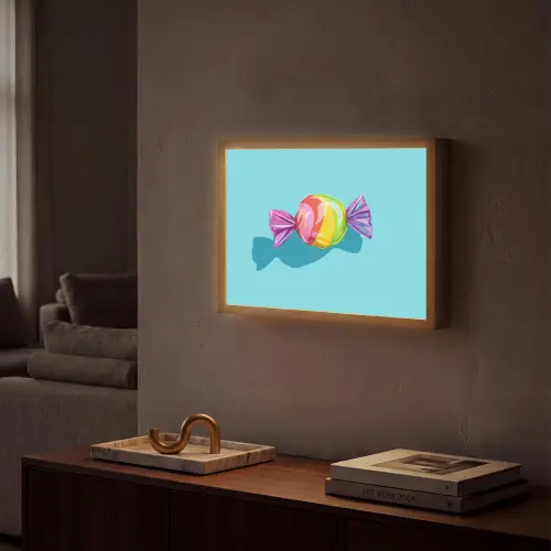 Blauw - Snoep - Regenboog Light Box met batterij (Wandlamp) middel -sfeer1