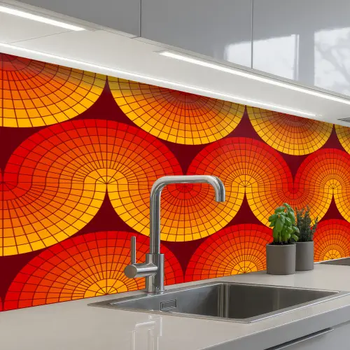 Design - Retro - Rood - Abstract keuken achterwand 2 middel 871 -3d_schuin