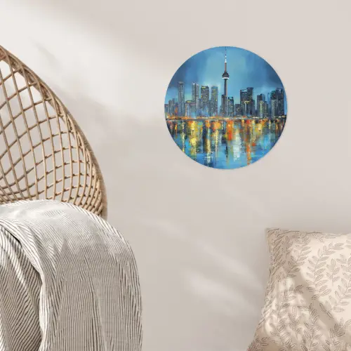 Skyline Toronto - Water - Stadslichten - Toren Wandcirkel behangsticker klein -sfeer4