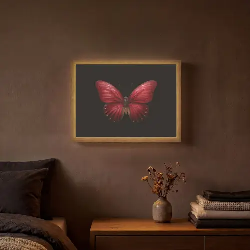 Vlinder - Rood - Minimalistisch Light Box met batterij (Wandlamp) middel -sfeer4