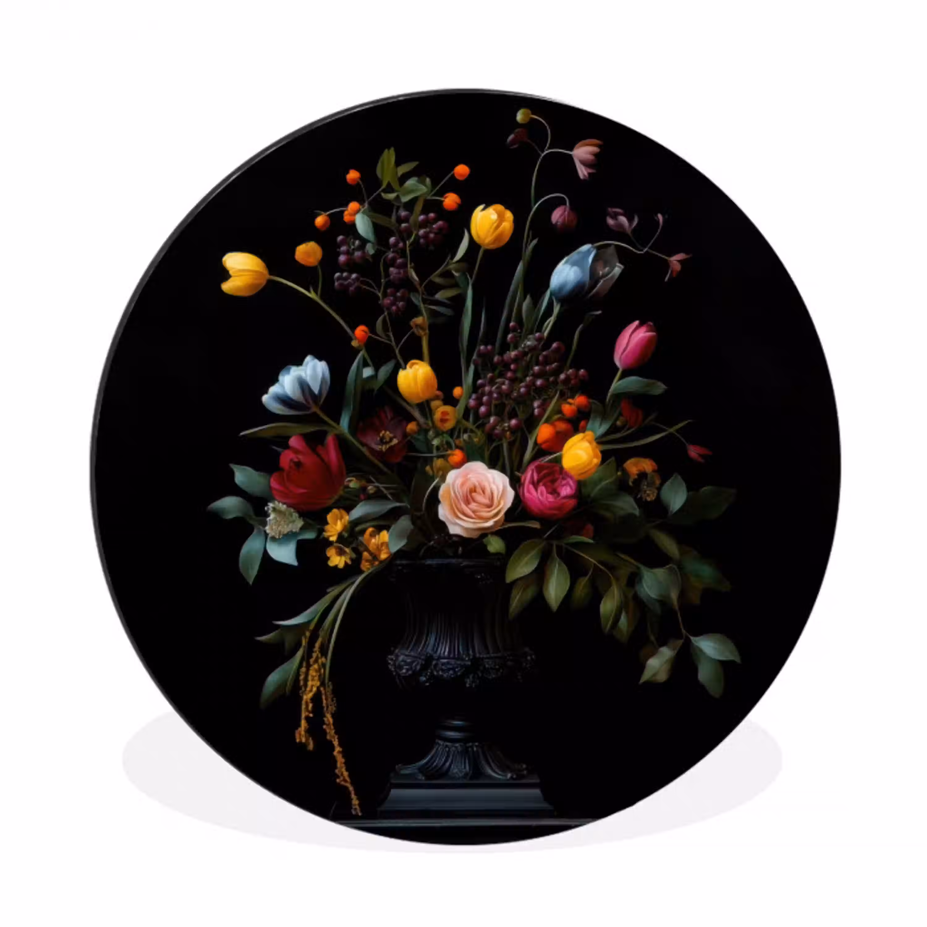 Klassiek - Vaas - Boeket - Bloemen Wandcirkel aluminium klein -3d