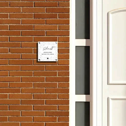 Wit met stippen - Sierlijk Naambord Vierkant klein -sfeer3-XS