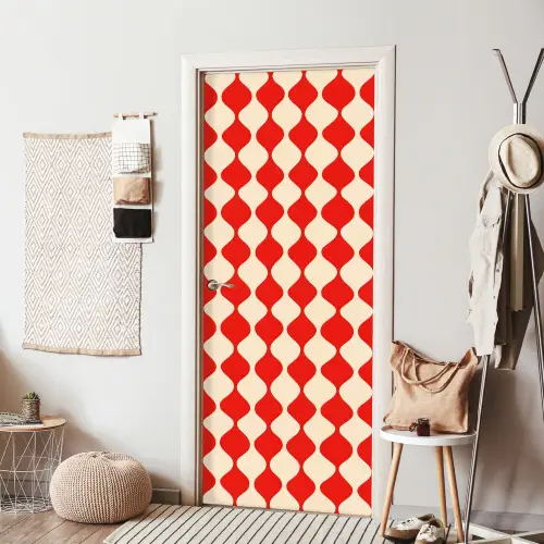 Golvend patroon - Retro - Rood - Beige deurposter klein 289 -sfeer6