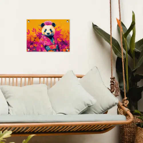 Kimono - Roze - Panda - Bloemenkroon tuinposter los doek klein -sfeer7