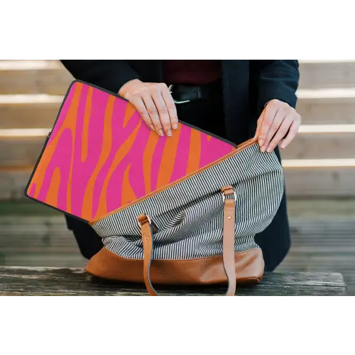 Zebraprint - Roze - Oranje - Dierenprint laptophoes neopreen klein -tas