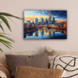 Zonsondergang Frankfurt - Stad - Skyline - Water canvas 2cm klein -sfeer1