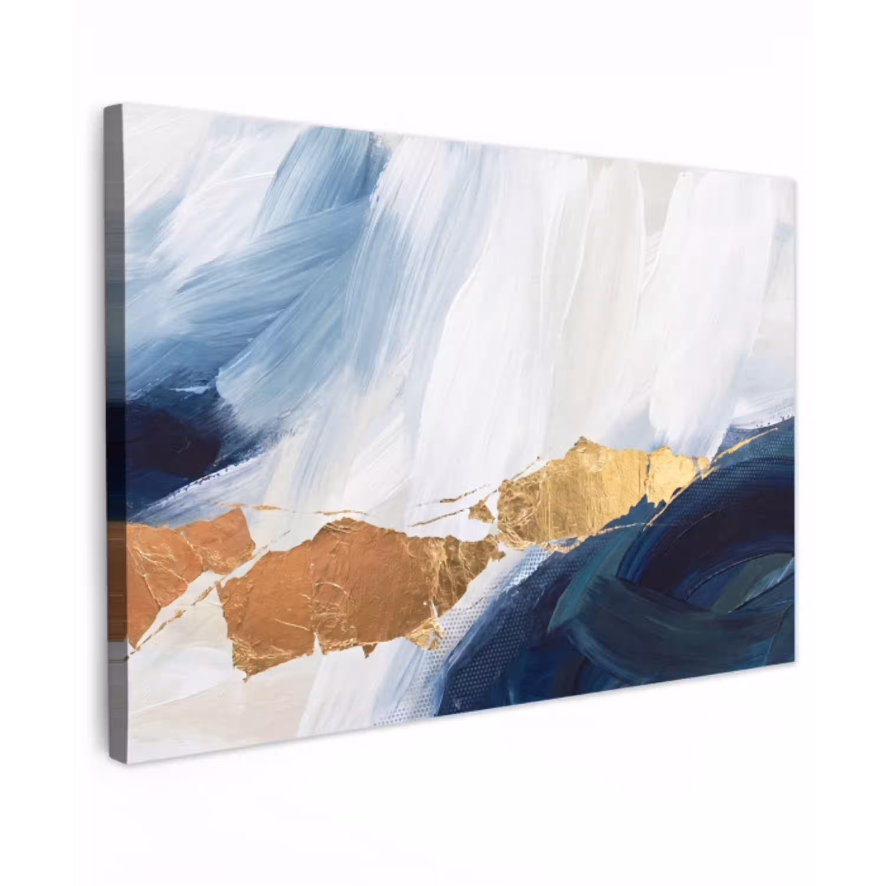 Abstract - Acryl - Blauw - Goud - Elegant Tuinposter op houten frame 2 cm dik klein -3d