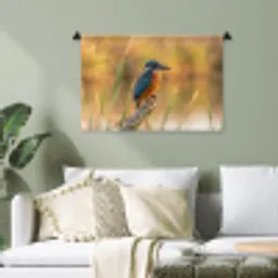 IJsvogel - Tak - Water - Kleurrijk - Levendig Wandkleed katoen klein -sfeer7