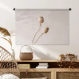 Papaverbollen - Droogbloemen - Minimalistisch - Beige - Rustig Wandkleed katoen middel -sfeer5