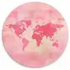 Wereldkaart - Roze - Vaag Wandcirkel kunststof plaat 5mm dik klein -3d