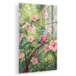 Papagaai - Hibiscusbloemen - Kleurrijk plexiglas 5mm klein -zzzproduct_nieuw