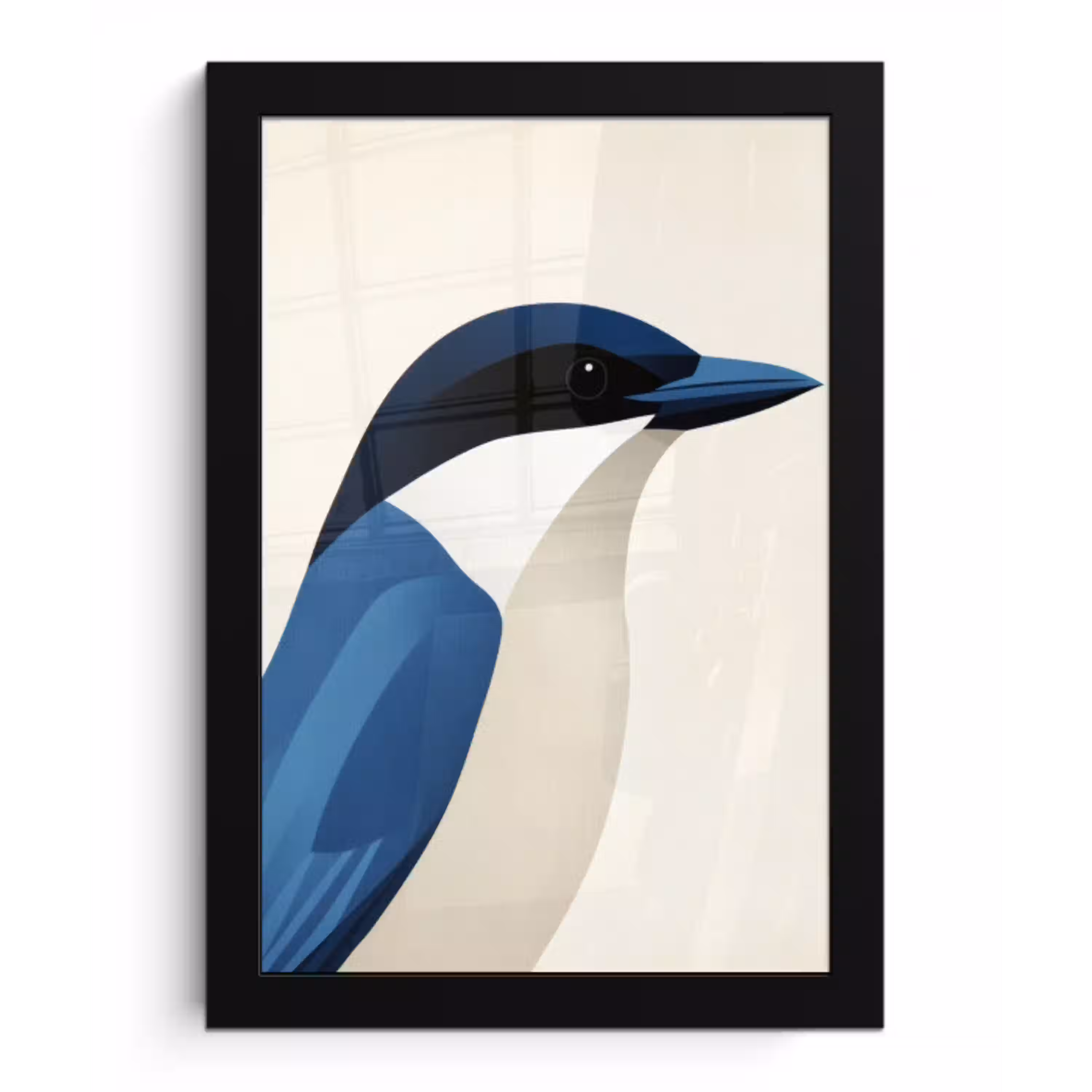 Illustratie - Blauw - Vogel fotolijst zwart zonder passe partout klein -3d