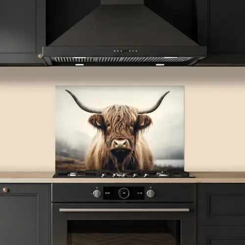 Schotse hooglander - Hoorns - Landschap keuken achterwand spatscherm klein -sfeer1
