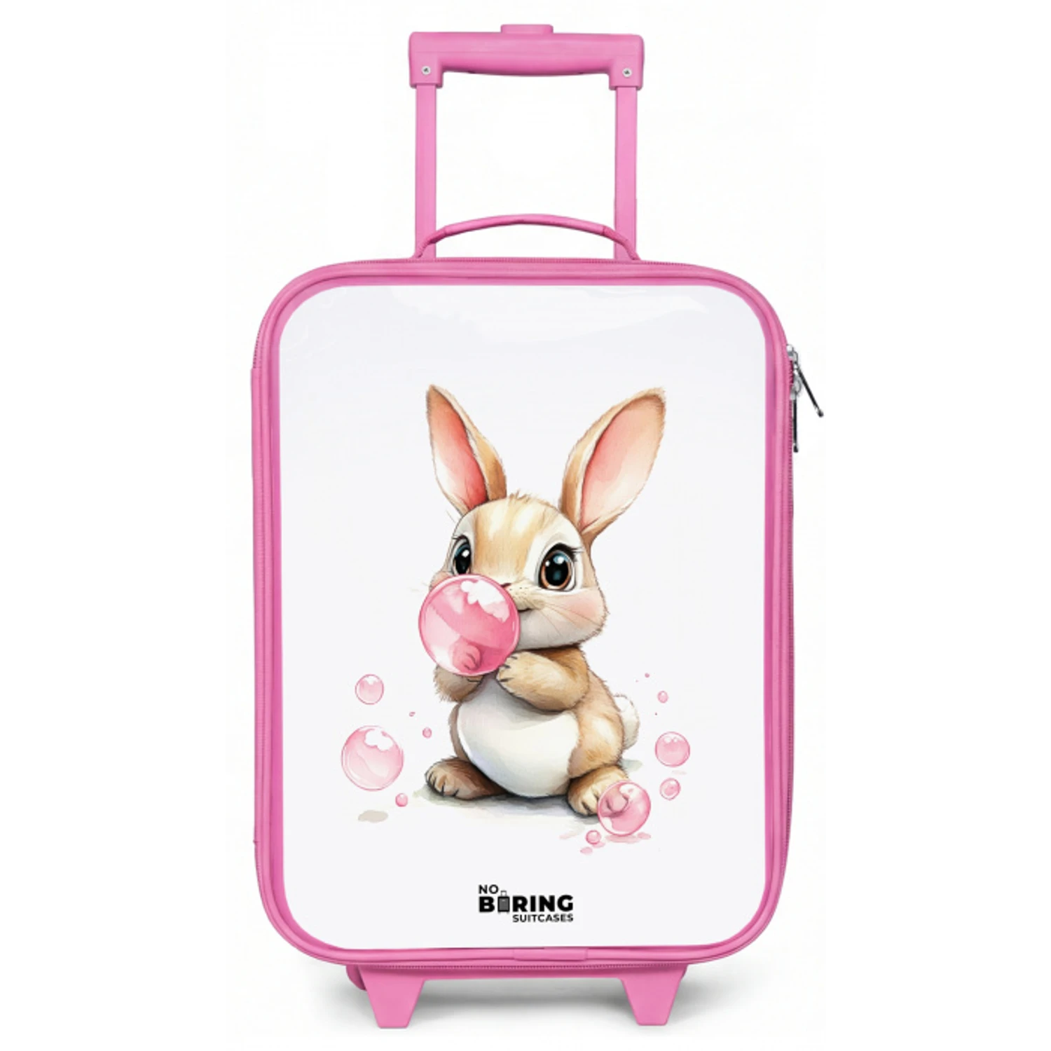 Bruin konijntje met roze bellen Kinderkoffer - Roze klein -zz3dotto