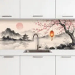 Zon - Japans - Traditioneel keuken achterwand 2 middel -3d