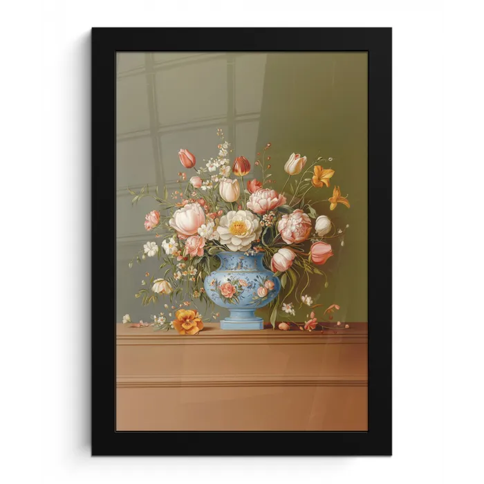 Neutral - Bloemen - Boeket - Vaas fotolijst zwart zonder passe partout klein -3d