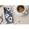 Bloemen - Patroon - Blauw - Wit Hoesje iPhone 12 Pro met koord klein -oordop