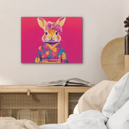 Konijn - Bloemen - Kleurrijk - Kimono PET vilt klein -sfeer3