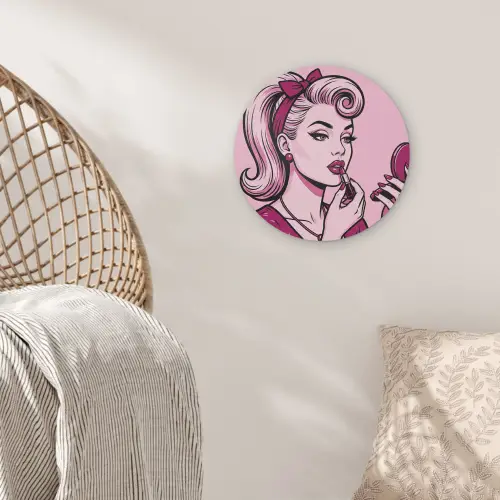 Vintage - Vrouw - Roze Akoestische PET Vilt - Rond klein -sfeer4