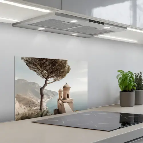 Kust - Klif - Boom - Gebouw keuken achterwand spatscherm klein -3d_schuin