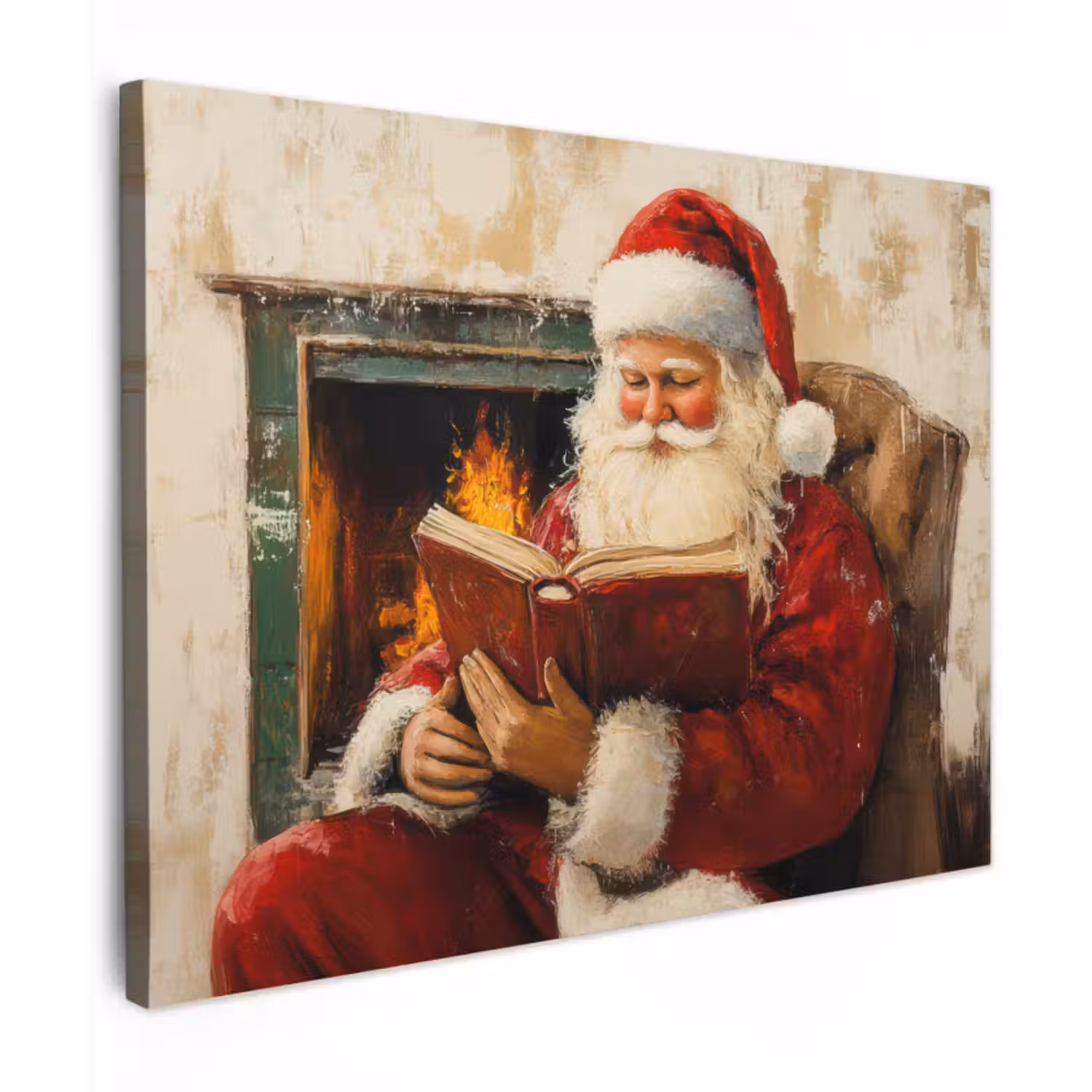Canvas schilderij - Kerst - Kerstman - Winter - Open Haard