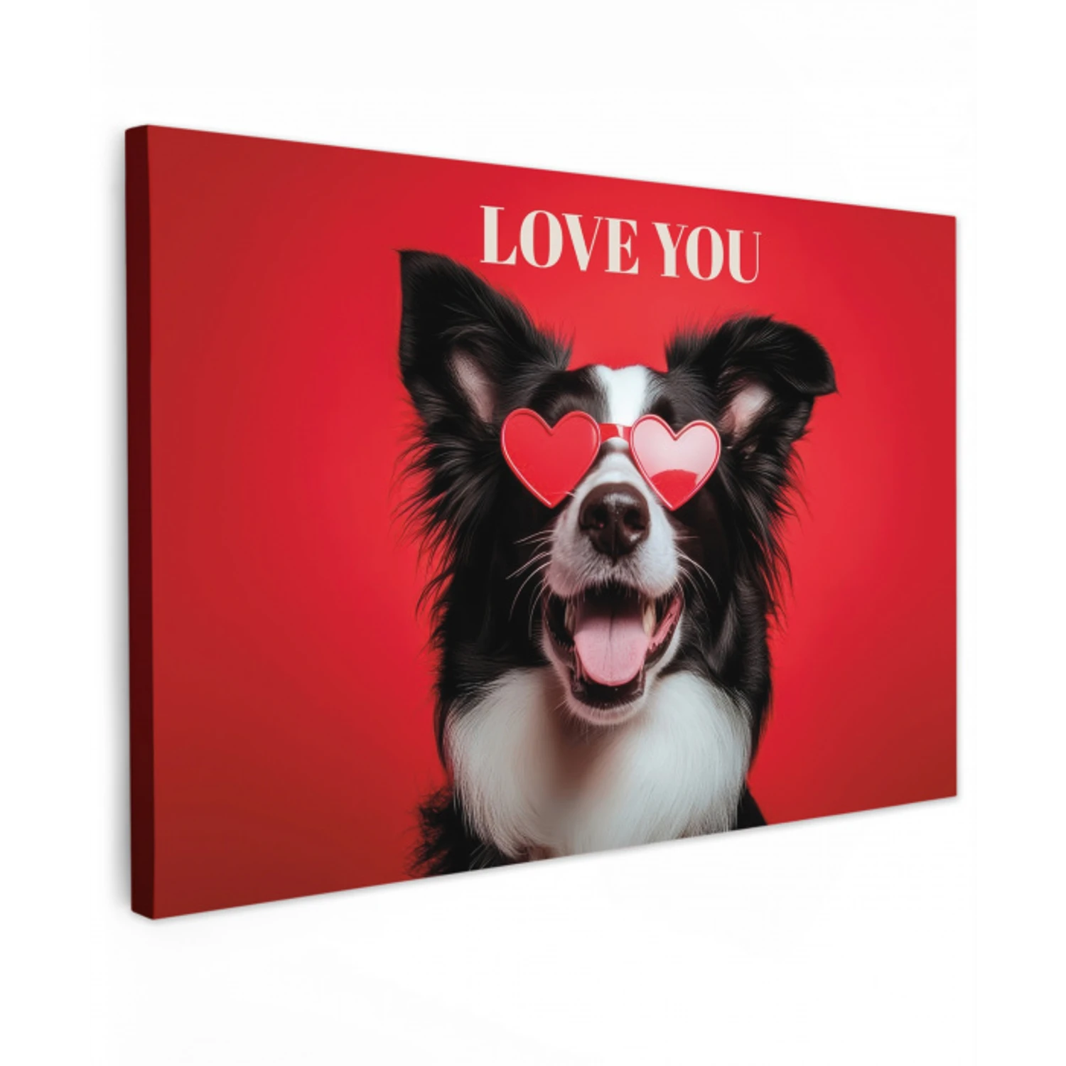 Hond - Hartjesbril - Loveyou - Rood Tuinposter op houten frame 2 cm dik klein -3d