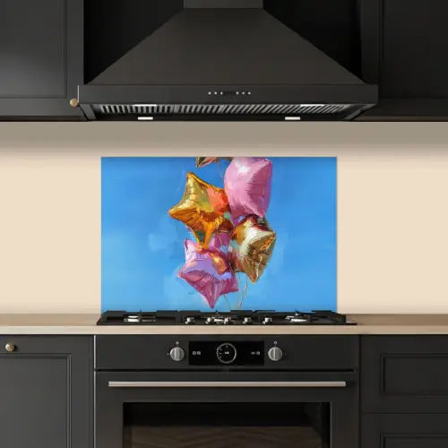 Ballonnen - Goud - Stervorm - Roze keuken achterwand spatscherm klein -sfeer1