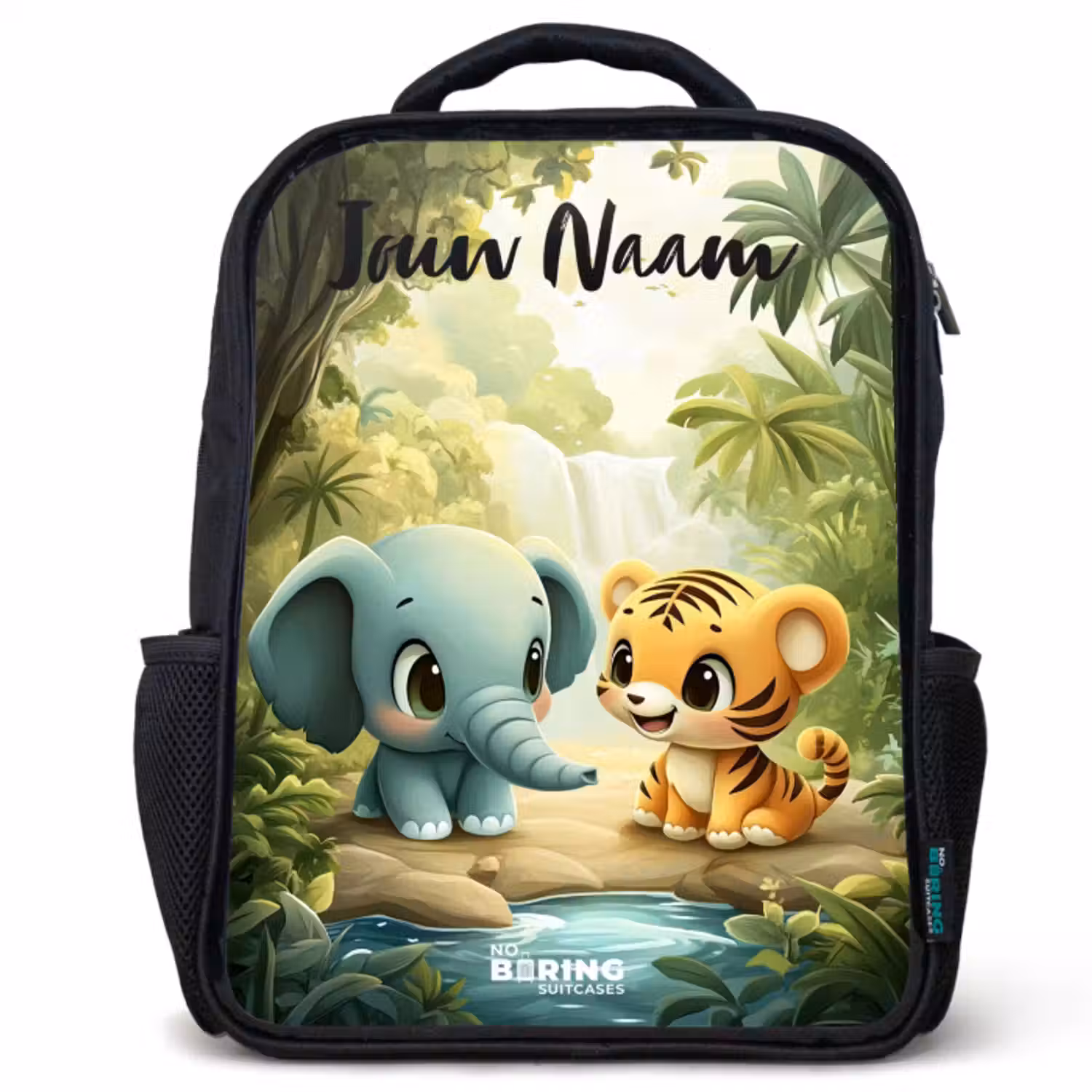 Kinderrugzak met naam - Zwart - Olifant - Tijger - Bos - Jungle