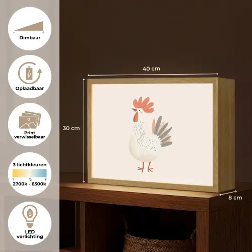 Kip - Boerderij - Dieren Light Box met batterij (Wandlamp kind) middel -USP_websiteoverzichtNL