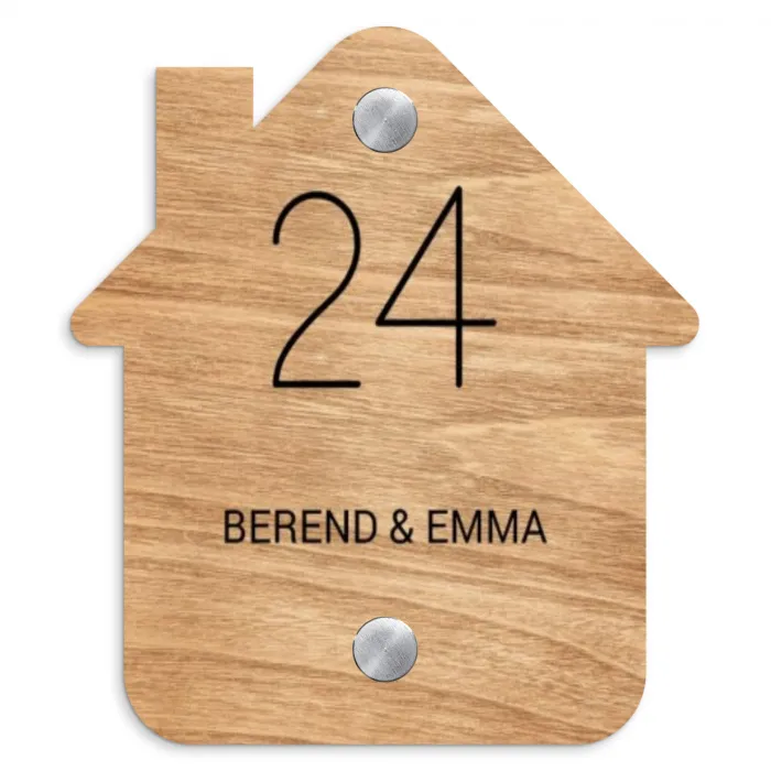 Licht hout - Klassiek Naambord Huisje klein -3d