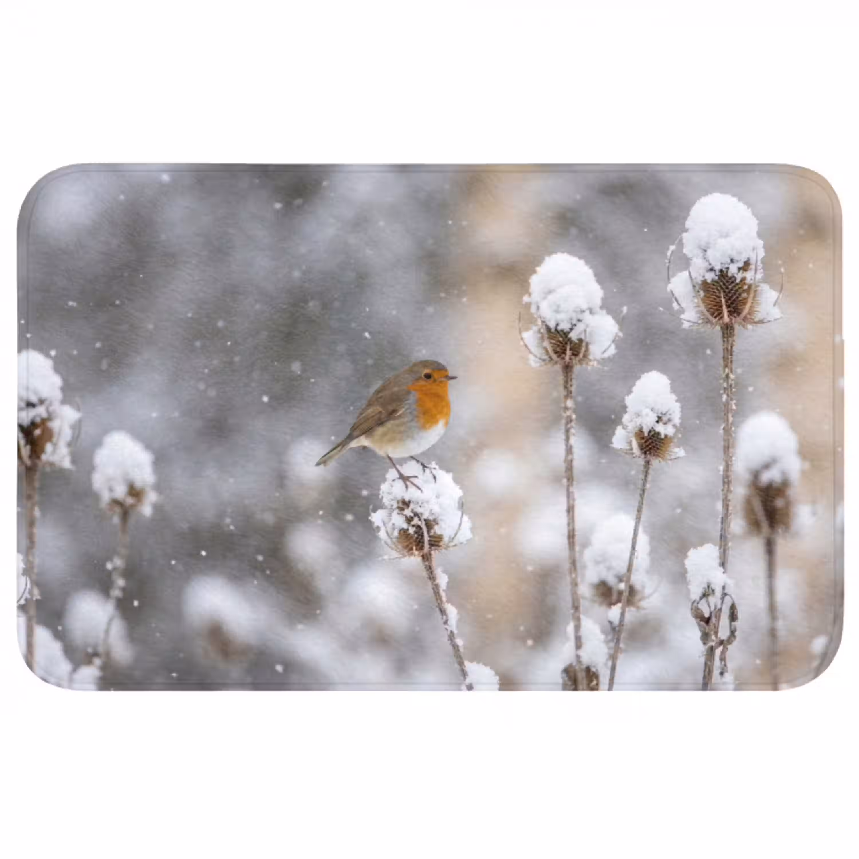 Roodborstje - Gedroogde bloem - Sneeuw - Winter - Vertederend Badmat middel -3d