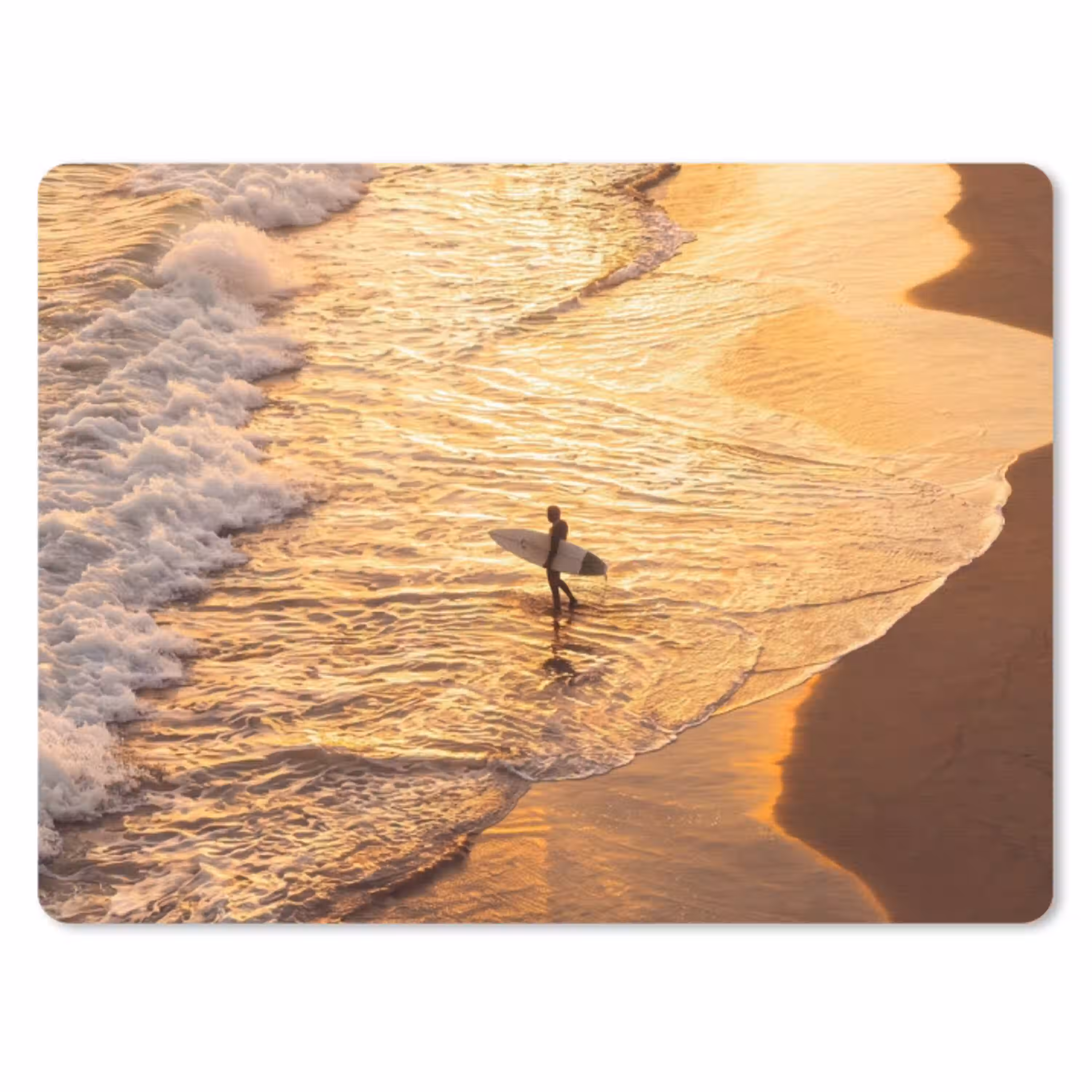 Surfer - Strand - Zonsondergang - Oceaan - Goud muismat rubber klein -3d