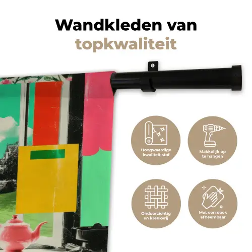 Vrouw - Keuken - Katten - Doorkijk Wandkleed katoen klein -sfeer2