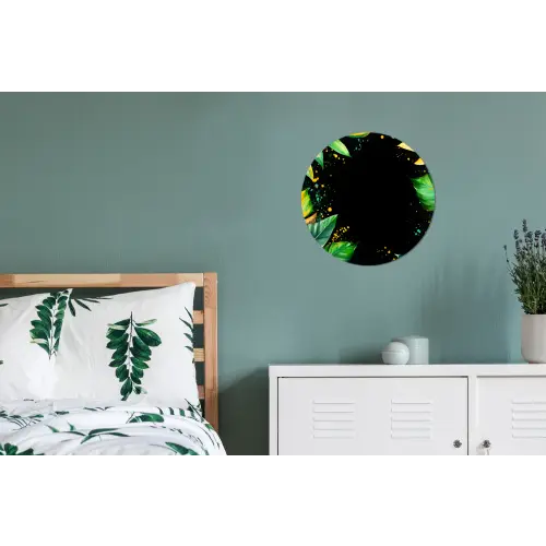 Bladeren - Groen - Geel - Verf - Jungle Wandcirkel aluminium klein -slaapkamer