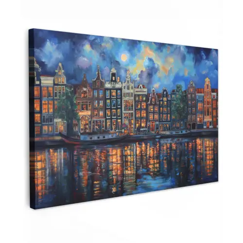Grachten Amsterdam - Huizen - Stad - Kleurrijk Tuinposter op houten frame 2 cm dik klein -3d