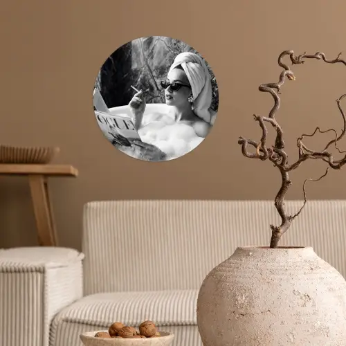 Relaxt - Bad - Zwart - Wit Wandcirkel behangsticker klein -sfeer1
