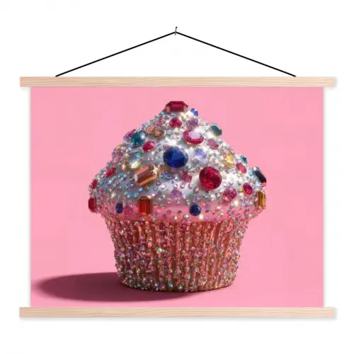 Cupcake - Kleurrijk - Edelstenen textielposter latten blank klein -3d