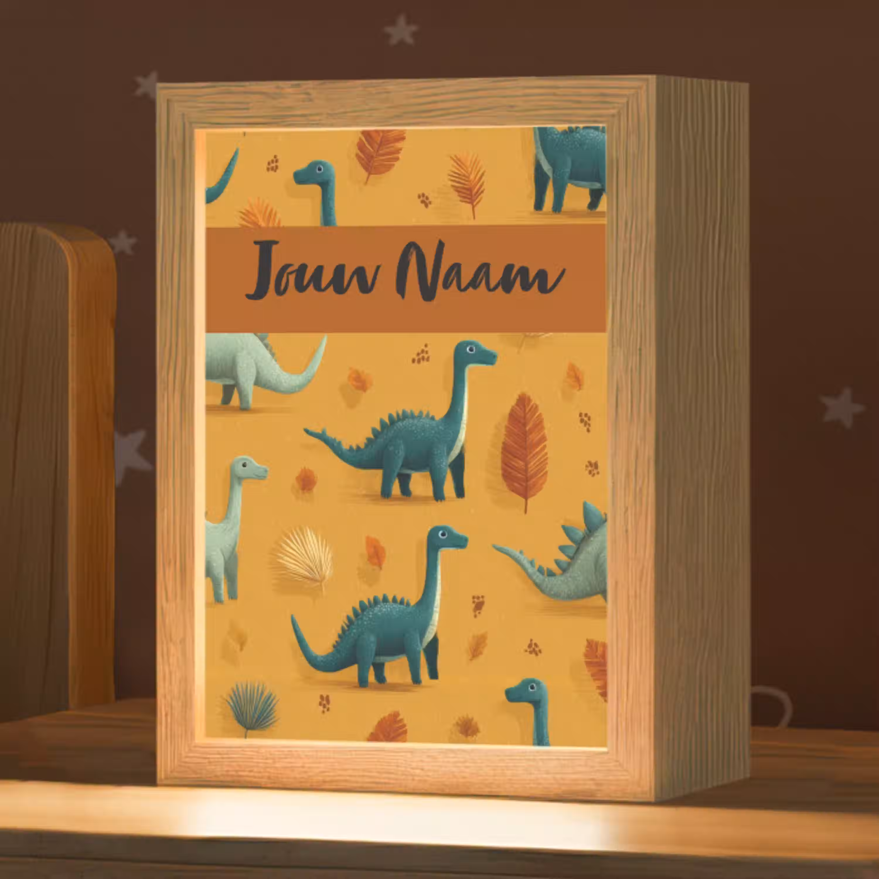 Dino - Herfstbladeren - Oranje - Patroon Light Box met kabel (Kinderlampje) klein -zzz_3d_website