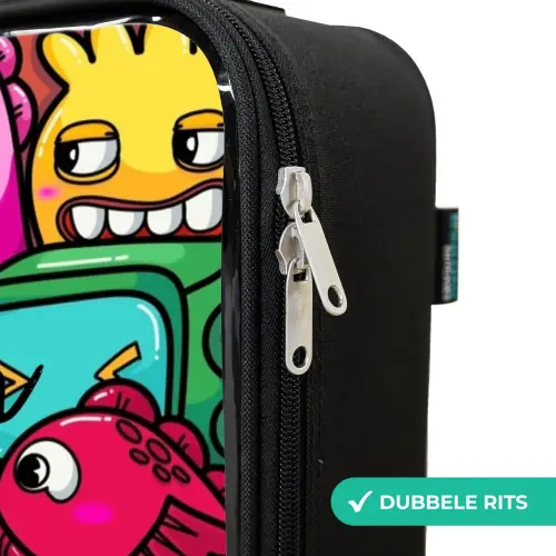 Monsters, bloemen en ijsje patroon Kinderkoffer - Zwart klein -rits_NL